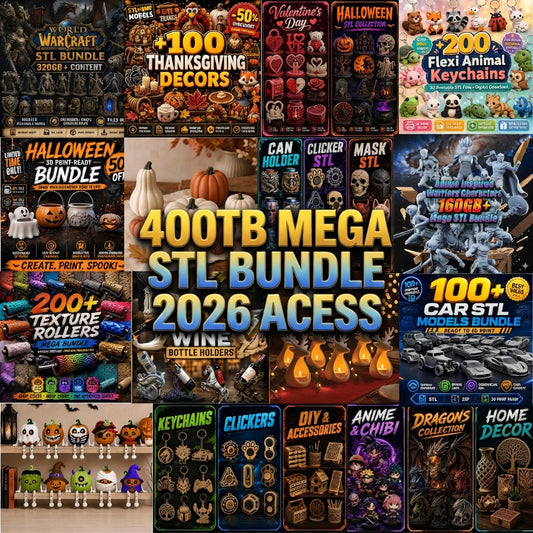 400TB +Mega STL Bundle, Flexi Animals, Dragons, Vehicles, Anime Figures, Props, 3D Print Files Collection