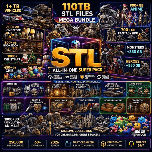 110TB+ Mega STL Bundle | 9,000,000+ 3D Print Files | Commercial Use