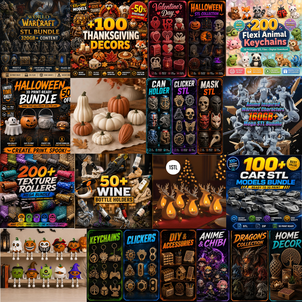 400TB +Mega STL Bundle, Flexi Animals, Dragons, Vehicles, Anime Figures, Props, 3D Print Files Collection