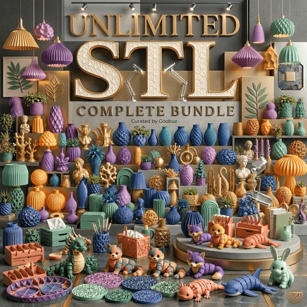 Mega 3D Print Files STL Complete Bundle - 100GB+ Home Decor Models, Vases, Planters, Flexi Animals