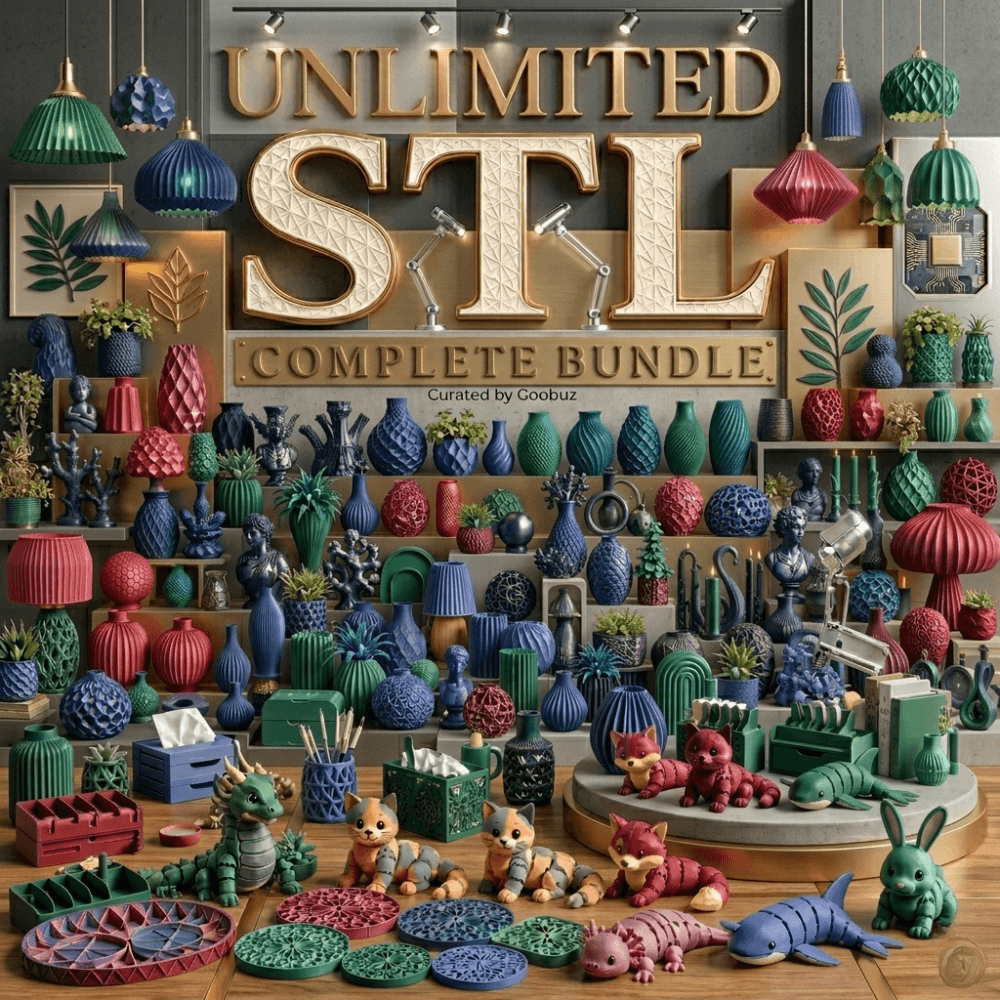 Mega 3D Print Files STL Complete Bundle - 100GB+ Home Decor Models, Vases, Planters, Flexi Animals