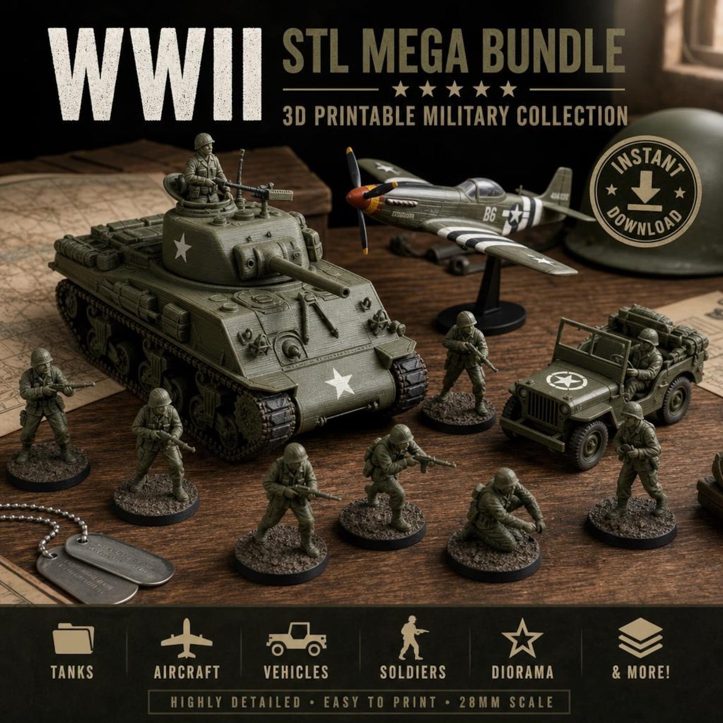 WW2 Mega Bundle: 400GB Military 3D Print Library | Tanks, Soldiers & Terrain STL Files