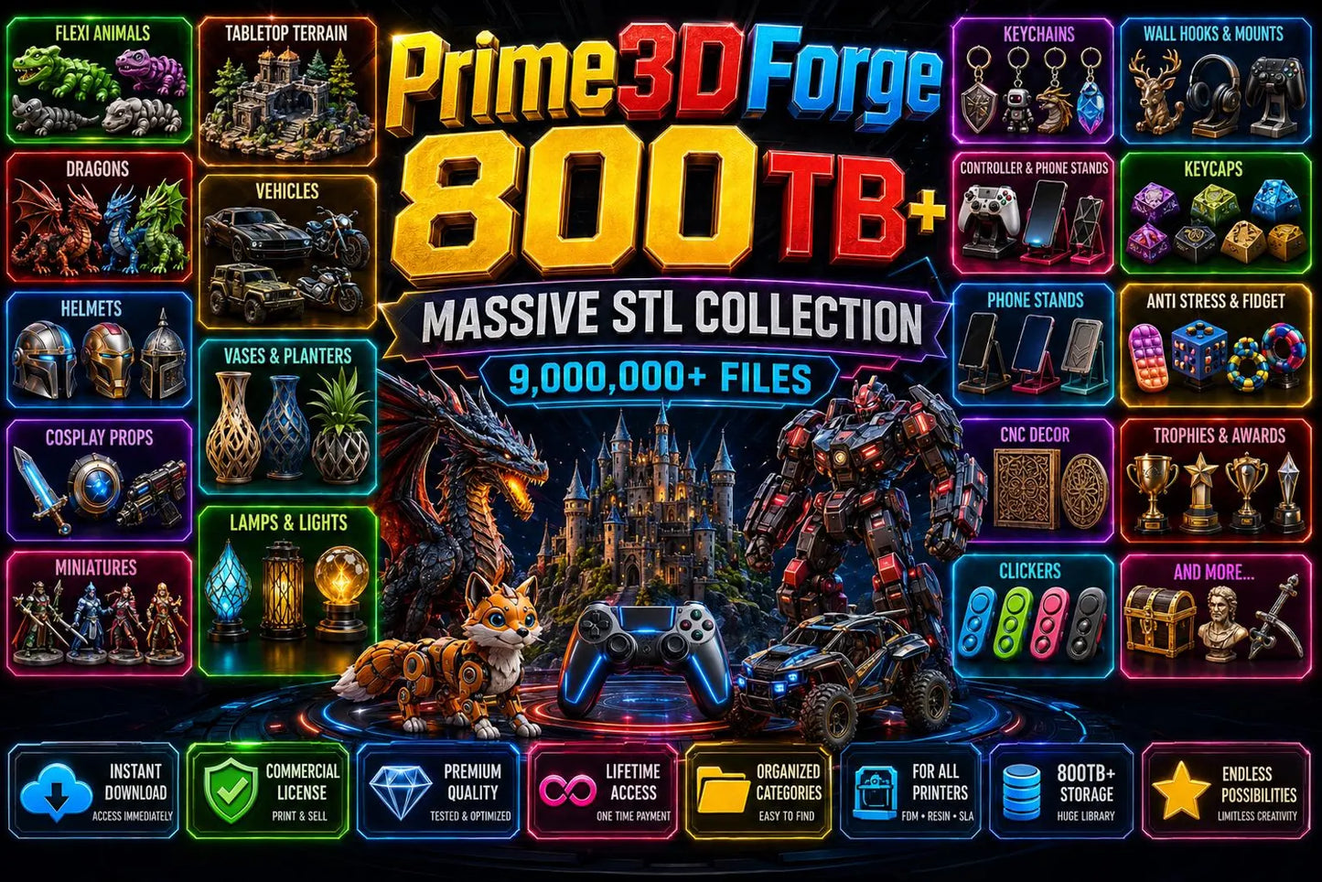 800TB+ Mega STL Bundle | 9,000,000+ 3D Print Files | Commercial Use