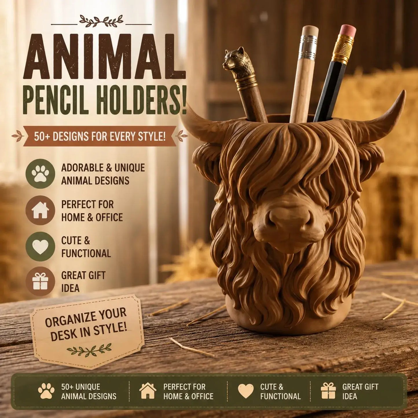 50+ Cute Animal Pencil Holder STLs – 3D Printable Desk Organizer Bundle