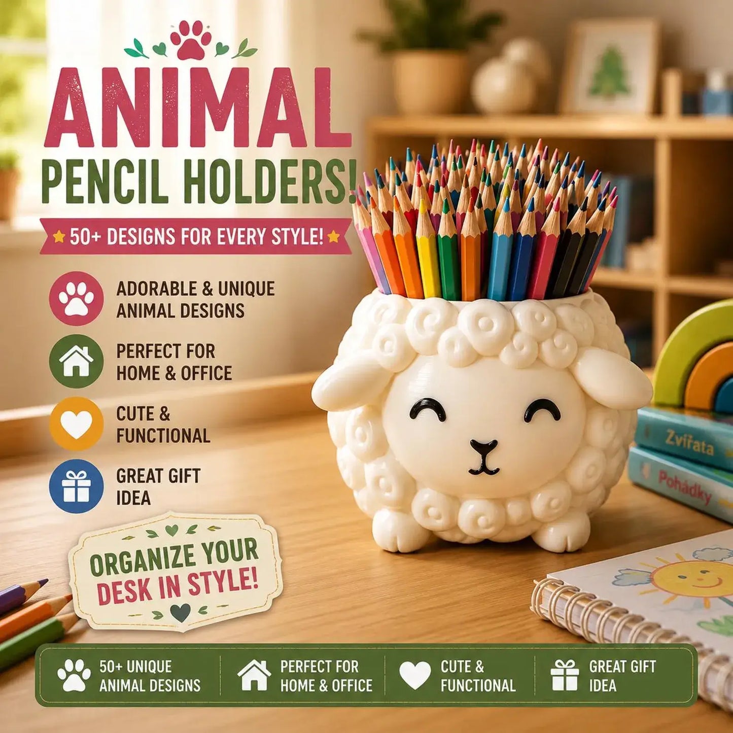50+ Cute Animal Pencil Holder STLs – 3D Printable Desk Organizer Bundle