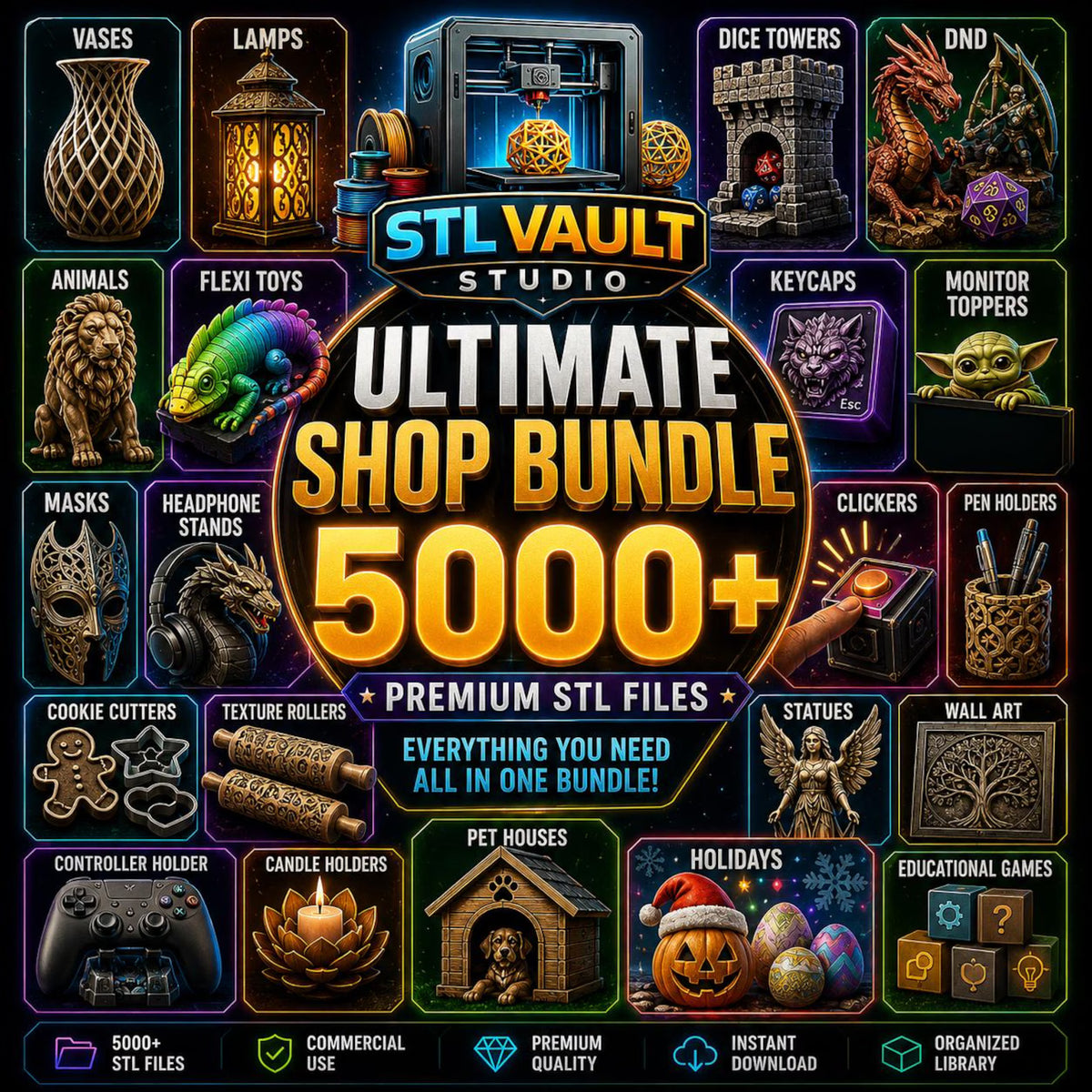 Ultimate Shop Bundle – 5000+ STL Files – Mega 3D Print Bundle – Commercial Use