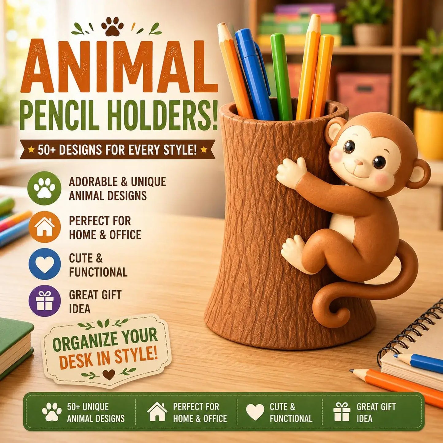50+ Cute Animal Pencil Holder STLs – 3D Printable Desk Organizer Bundle