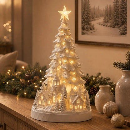 Christmas Village Tree Lamp, 3D Printable LED Winter Lantern (Digital Download)