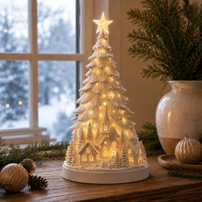 Christmas Village Tree Lamp, 3D Printable LED Winter Lantern (Digital Download)