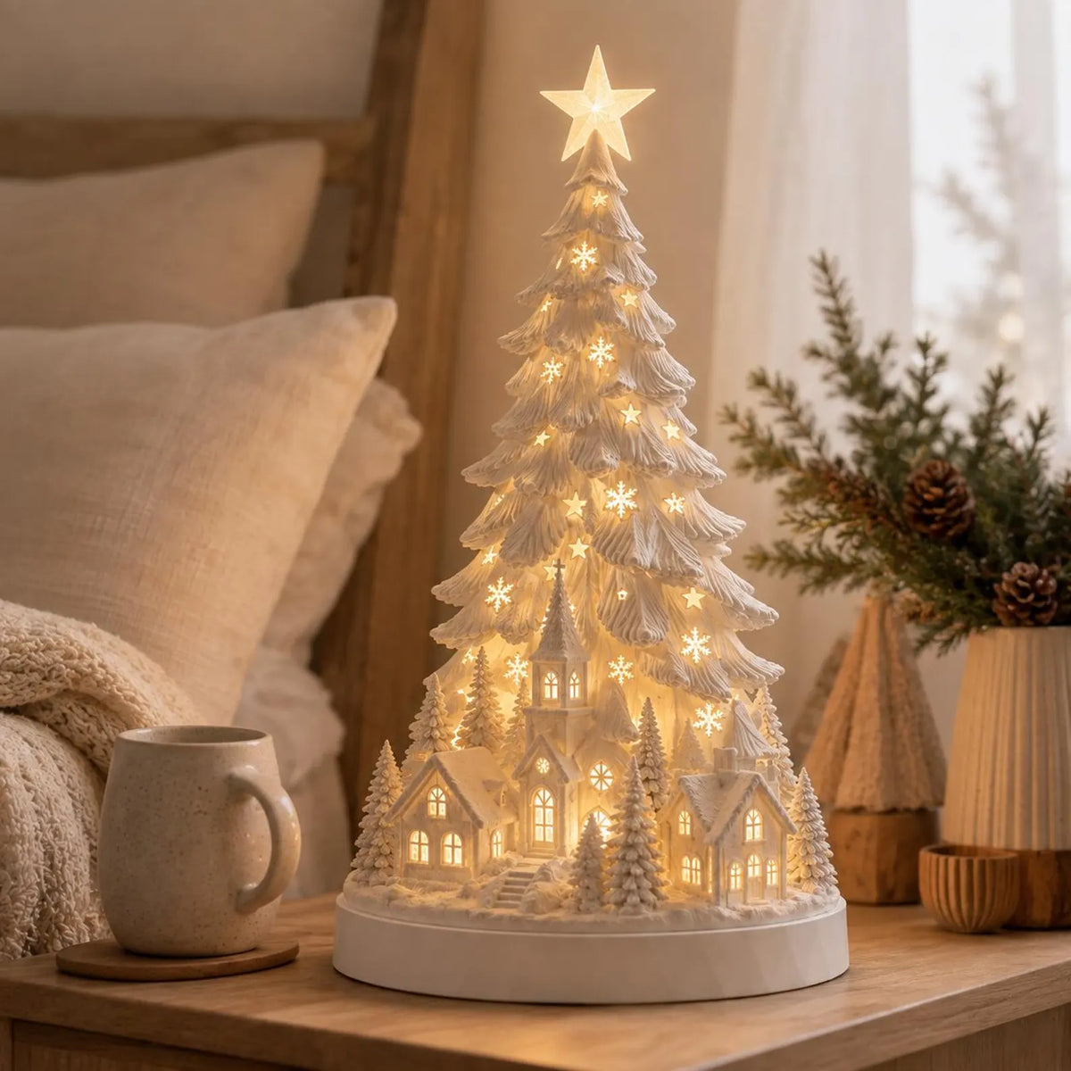 Christmas Village Tree Lamp, 3D Printable LED Winter Lantern (Digital Download)