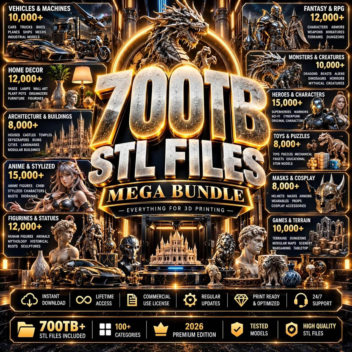 Ultimate STL Library – 70 Million+ 3D Printable Models | 700 TB Mega Collection | Commercial Use