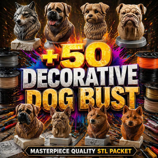 50 Decorative Dog Bust STL Files | 3D Printable Pet Sculpture Models