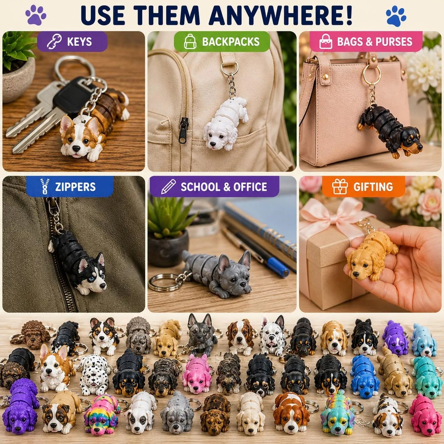 150+ Flexi Dog Keychain STL Bundle - Articulated Baby Puppy 3D Print Files