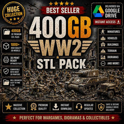 WW2 Mega Bundle: 400GB Military 3D Print Library | Tanks, Soldiers & Terrain STL Files