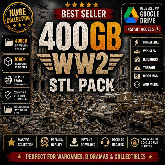WW2 Mega Bundle: 400GB Military 3D Print Library | Tanks, Soldiers & Terrain STL Files