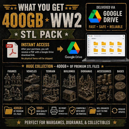 WW2 Mega Bundle: 400GB Military 3D Print Library | Tanks, Soldiers & Terrain STL Files