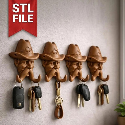 Cow-boy Mustache Key Holder Vintage Wall Hooks STL