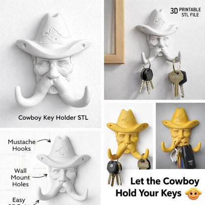 Cow-boy Mustache Key Holder Vintage Wall Hooks STL